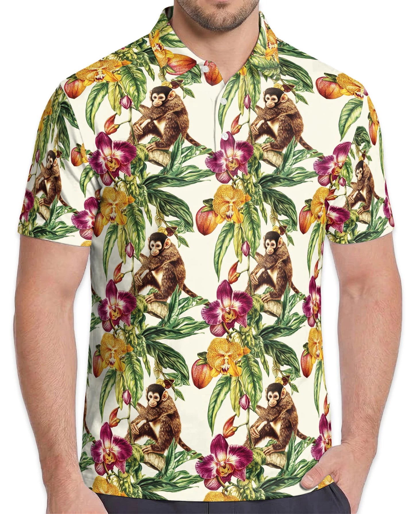 Tropical Monkey Polo Shirt for Men – Jungle Animal Summer Style | Netecom