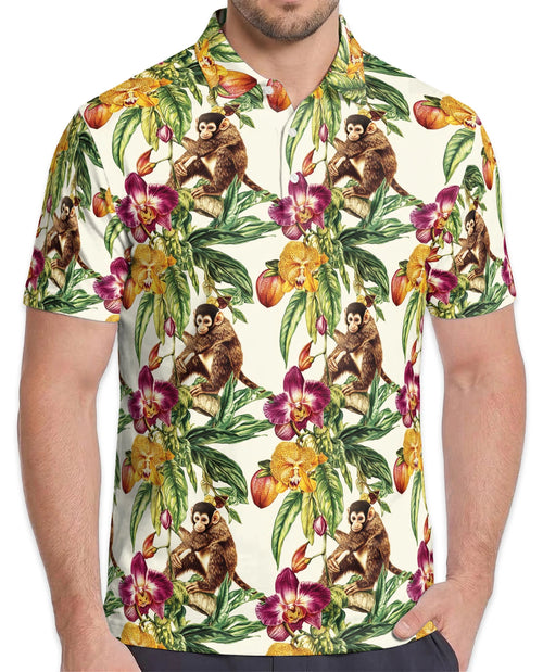 Tropical Monkey Polo Shirt for Men – Jungle Animal Summer Style | Netecom