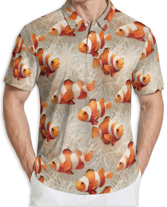 Clownfish Ocean Reef Polo Shirt Tropical Marine Life Coastal Pattern | Netecom