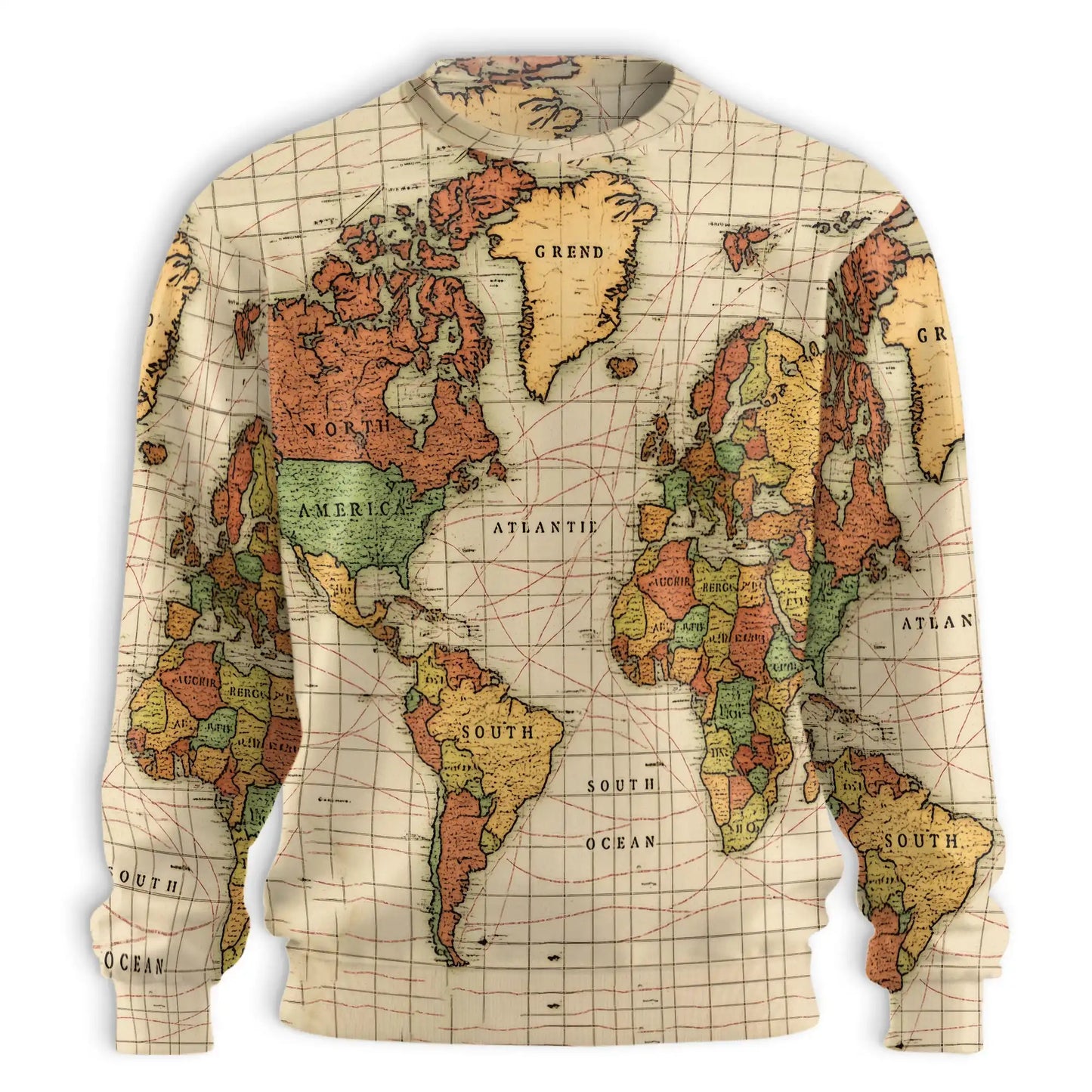 Vintage Earth Cartography Sweatshirt, 3D All Over Print Antique World Map Crewneck Pullover for Men Women, Travel Lover Gift - Netecom