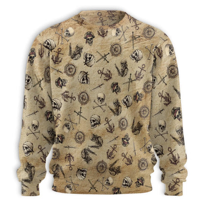 Pirate Skull Print Polyester Sweatshirt, 3D All Over Print Nautical Skull Crewneck Pullover for Men Women, Pirate Lover Gift - Netecom