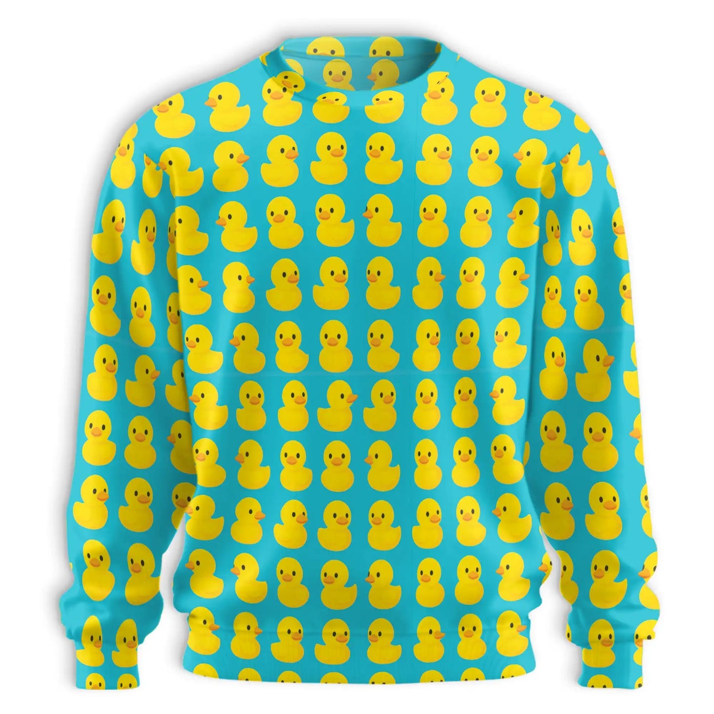 Cute Yellow Rubber Ducks Blue Sweatshirt, 3D All Over Print Adorable Duck Pattern Crewneck Pullover for Men Women, Duck Lover Gift - Netecom
