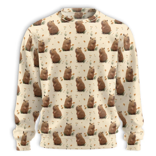 Capybara Pattern Sweatshirt, 3D All Over Print Cute Animal Crewneck Pullover for Men Women, Capybara Lover Gift - Netecom