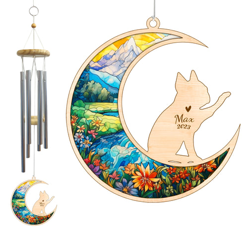 Netecom Boston Terrier Dog Wind Chimes Memorial, Personalized Pet Memorial Wind Chimes for Dog Suncatcher, Bostie Dog Loss Memorial Ornament, Loss of Pet Sympathy Gift Windchime Outside Garden Decor
