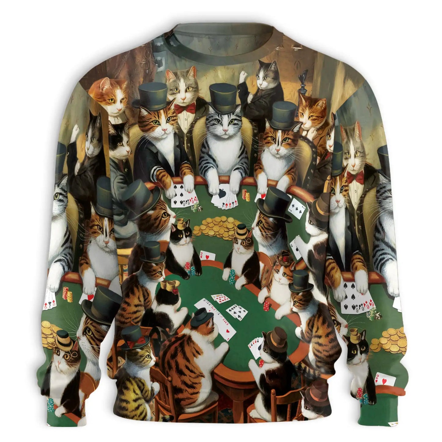 Cool Cats Gambling Card Game Sweatshirt, 3D All Over Print Funny Cat Poker Crewneck Pullover for Men Women, Card Game Lover Gift - Netecom