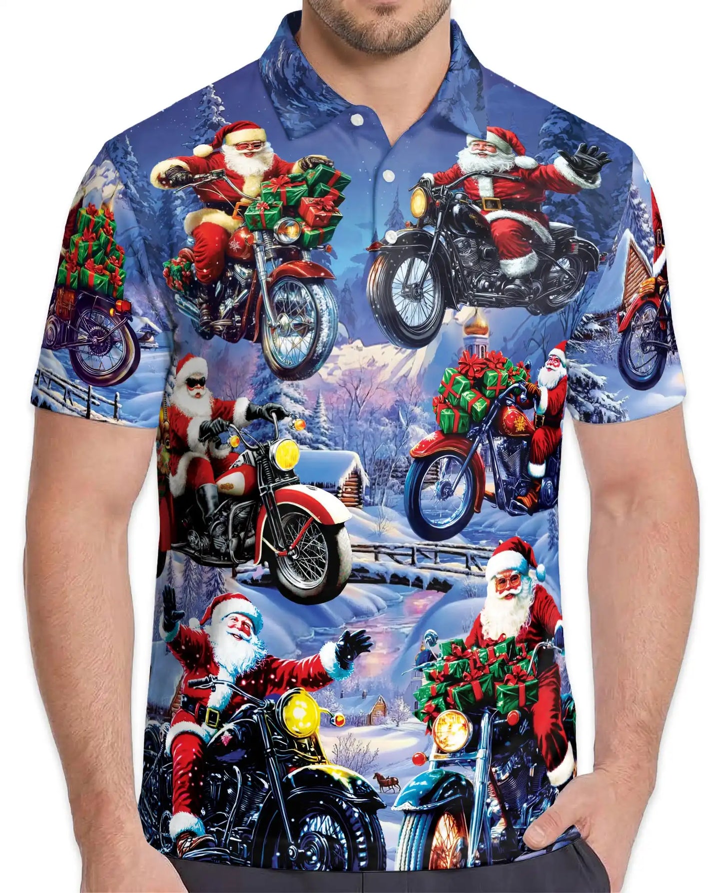 Driving with Santa Claus Polo Shirt for Men – Christmas Holiday Fun | Netecom