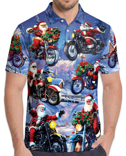 Driving with Santa Claus Polo Shirt for Men – Christmas Holiday Fun | Netecom