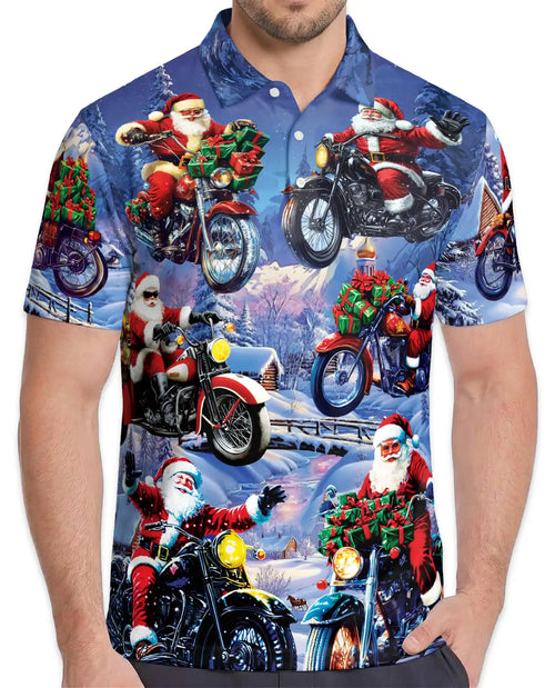 Driving with Santa Claus Polo Shirt for Men – Christmas Holiday Fun | Netecom