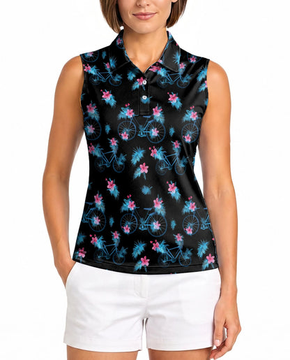 Bicycle Pattern Sleeveless Polo Shirt for Women | Netecom