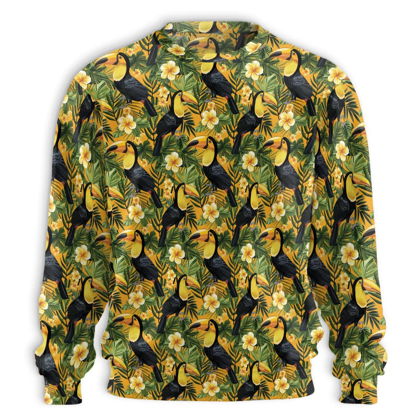 Toucan Plumeria Tropical Yellow Pattern Sweatshirt, 3D All Over Print Exotic Bird Floral Crewneck Pullover for Men Women, Toucan Lover Gift - Netecom