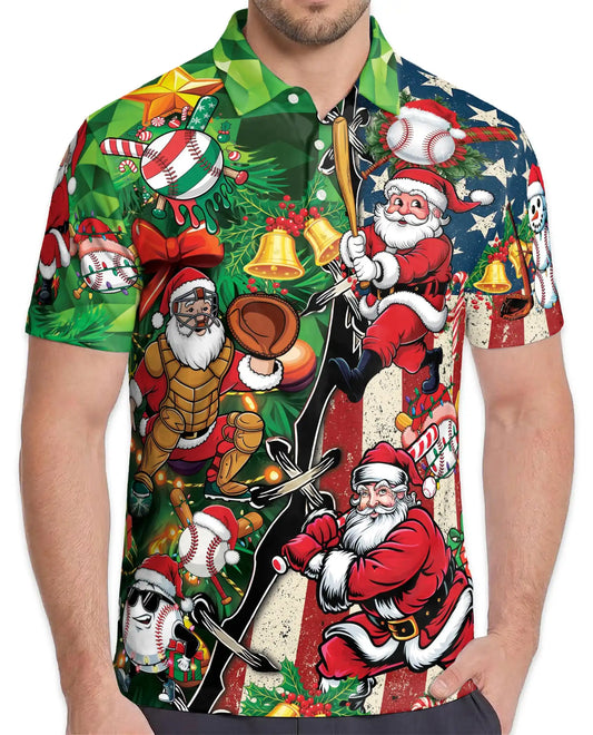Christmas Baseball Polo Shirt - Santa Sports Fan Style | Netecom