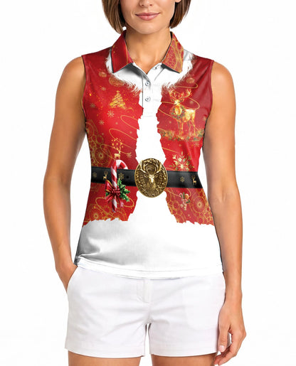 Santa Claus Christmas Costume Sleeveless Polo Shirt for Women | Netecom