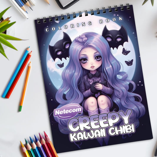 Creepy Kawaii Chibi Spiral Bound Coloring Book, Adorable Chibi Characters with a Creepy Twist, Great for Fans of Kawaii and Spooky Cute Art