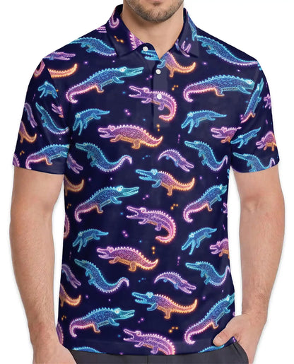 Neon Crocodile Polo Shirt for Men – Night Party Style | Netecom
