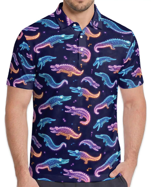 Neon Crocodile Polo Shirt for Men – Night Party Style | Netecom