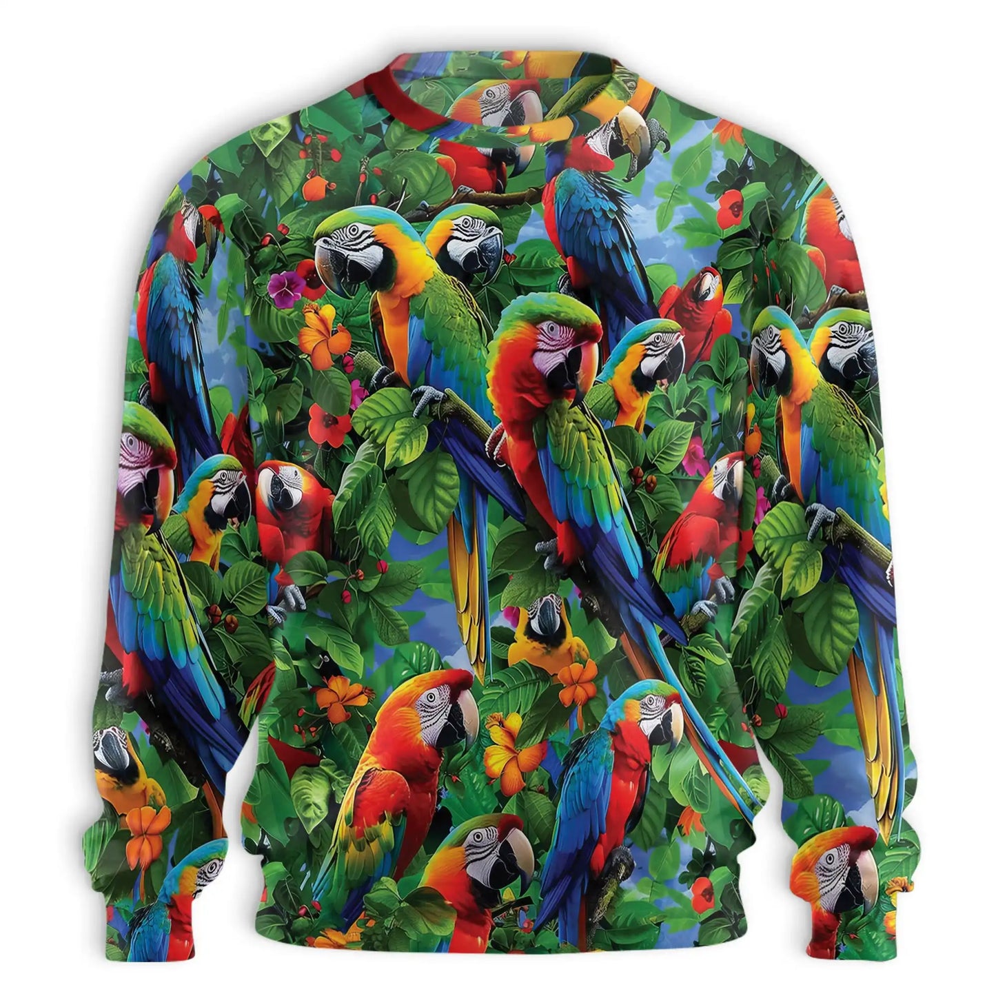 Macaw Parrot Tropical Jungle Sweatshirt, 3D All Over Print Exotic Bird Crewneck Pullover for Men Women, Macaw Lover Gift - Netecom