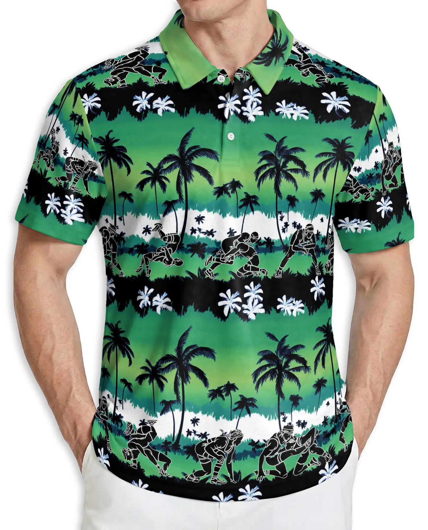 Green Hawaiian Football Polo Shirt – Tropical Style | Netecom