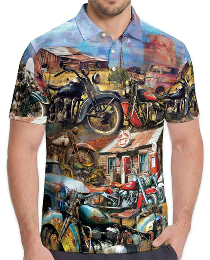 Vintage Motorcycle Garage Polo Shirt for Men - Classic Bike Rider Retro | Netecom