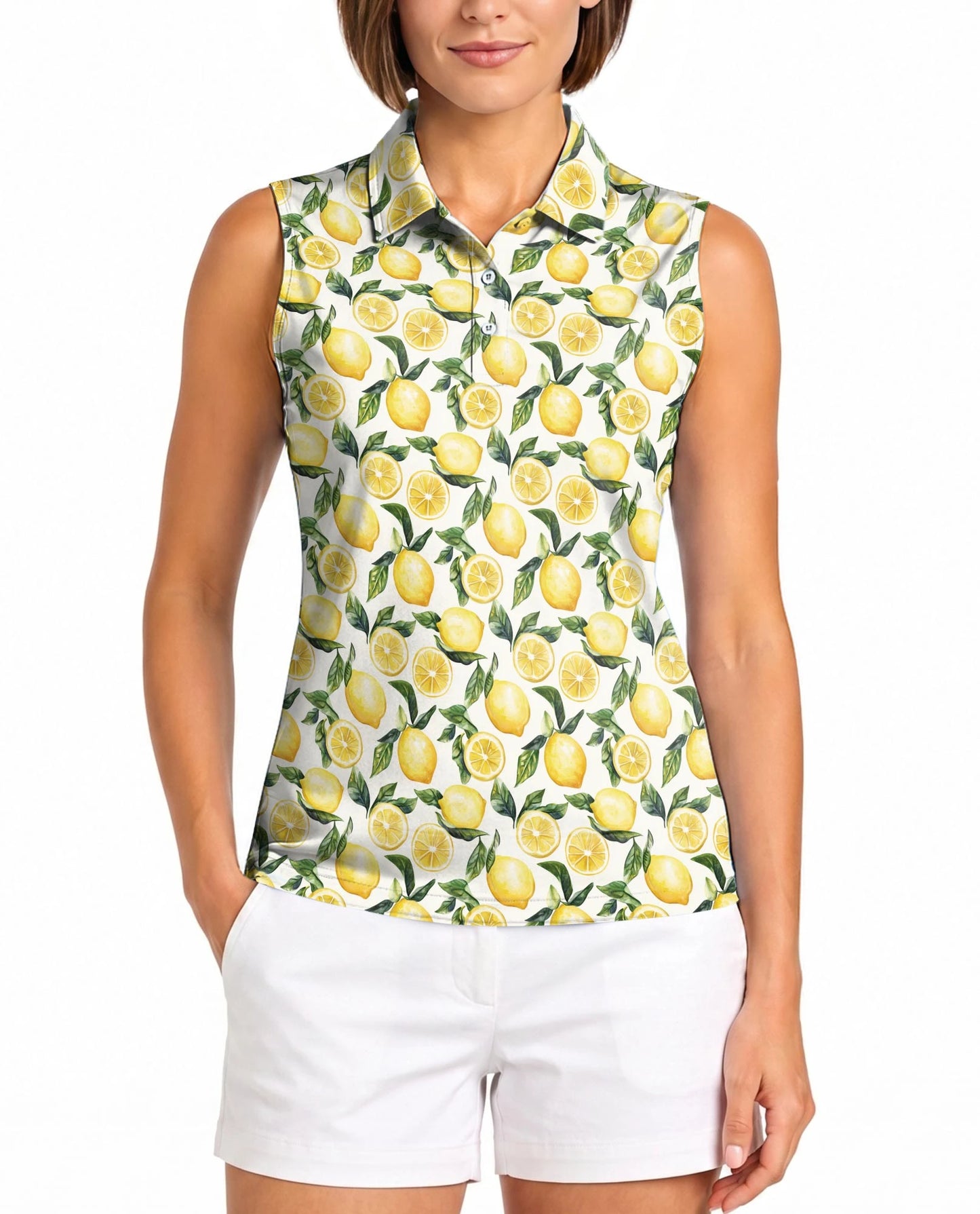 Lemon Pattern Sleeveless Polo Shirt for Women | Netecom