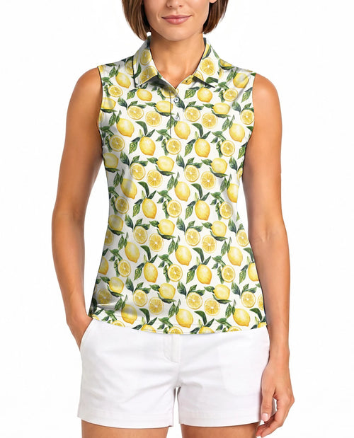Lemon Pattern Sleeveless Polo Shirt for Women | Netecom