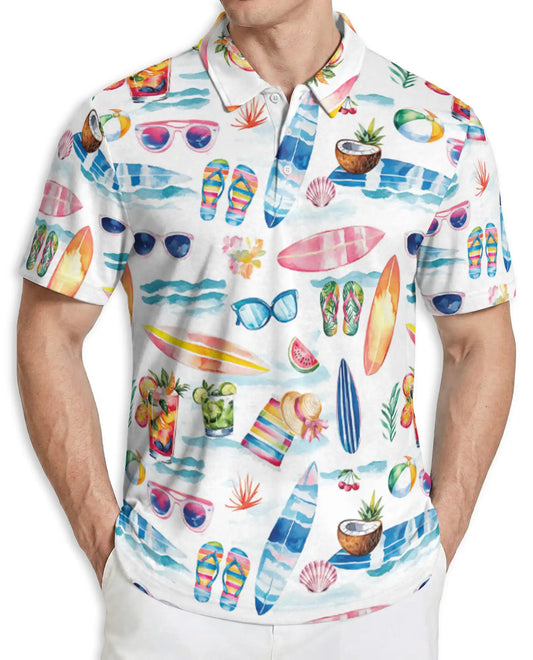 Beach Summer Polo Shirt – Surf & Tropical Print | Netecom