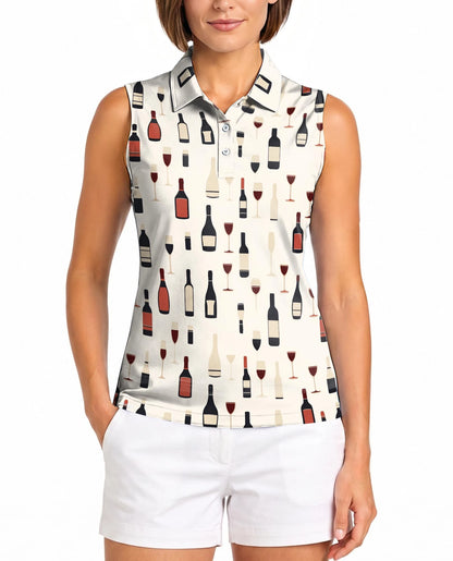 Red Wine Themed Sleeveless Polo Shirt for Women | Netecom
