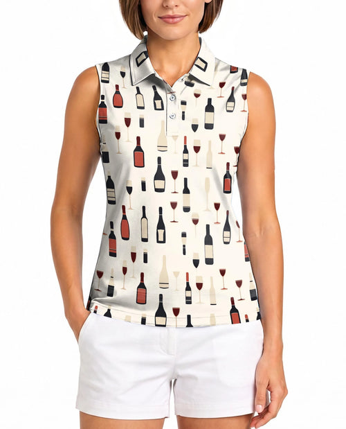 Red Wine Themed Sleeveless Polo Shirt for Women | Netecom