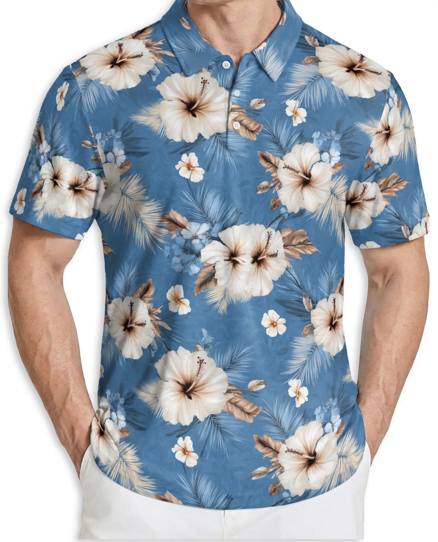 Blue Hibiscus Floral Polo Shirt | Netecom