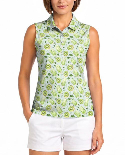 Kiwi Ice Cream Sleeveless Polo Shirt for Women – Cute Fruit Summer Style | Netecom