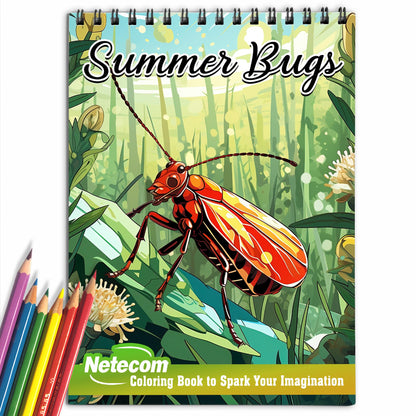 Summer Bugs Spiral Bound Coloring Book, Unleash Your Creativity with 30 Whimsical Coloring Pages of Summer Bugs