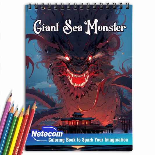 Giant Sea Monster Spiral Bound Coloring Book, Plunge into the Depths with 30 Enchanting Coloring Pages, Exploring the Enigmatic World of Giant Sea Monsters