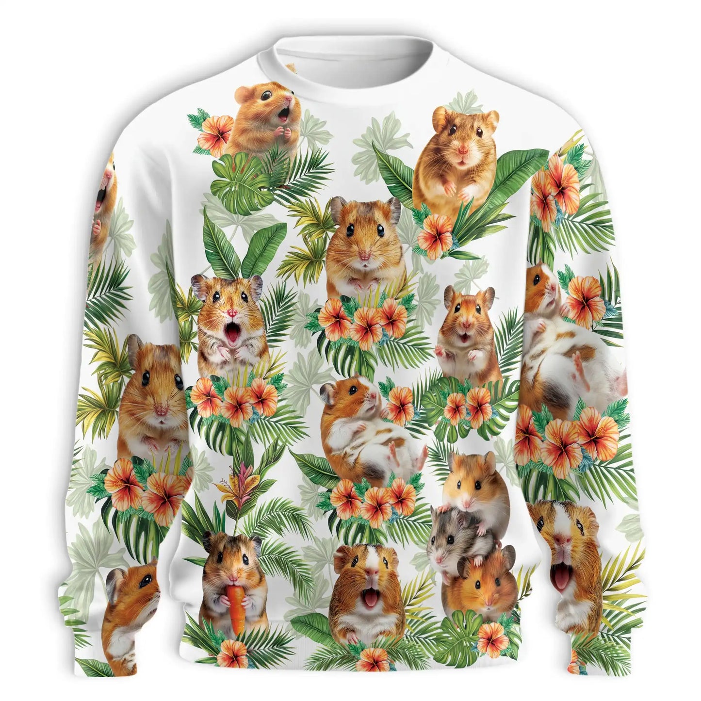 Hamsters Tropical Vintage Sweatshirt, 3D All Over Print Retro Animal Crewneck Pullover for Men Women, Hamster Lover Gift - Netecom