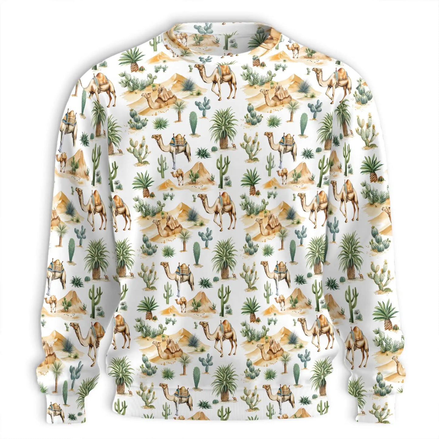 Camel and Cactus Desert Sweatshirt, 3D All Over Print Southwest Landscape Crewneck Pullover for Men Women, Desert Lover Gift - Netecom