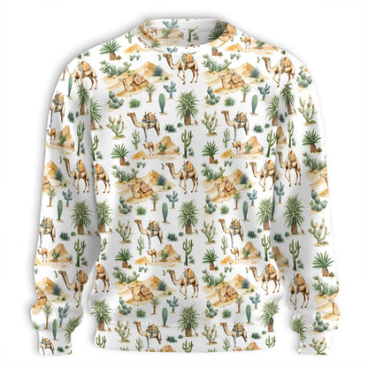 Camel and Cactus Desert Sweatshirt, 3D All Over Print Southwest Landscape Crewneck Pullover for Men Women, Desert Lover Gift - Netecom