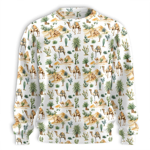 Camel and Cactus Desert Sweatshirt, 3D All Over Print Southwest Landscape Crewneck Pullover for Men Women, Desert Lover Gift - Netecom
