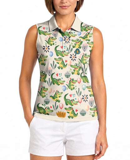 Alligator Pattern Sleeveless Polo Shirt for Women | Netecom