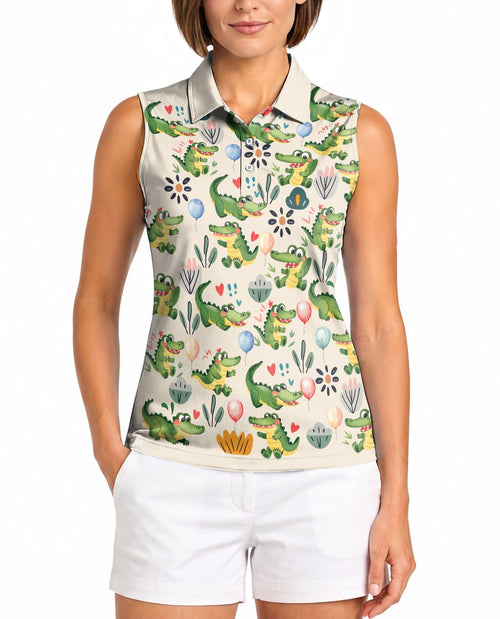 Alligator Pattern Sleeveless Polo Shirt for Women | Netecom