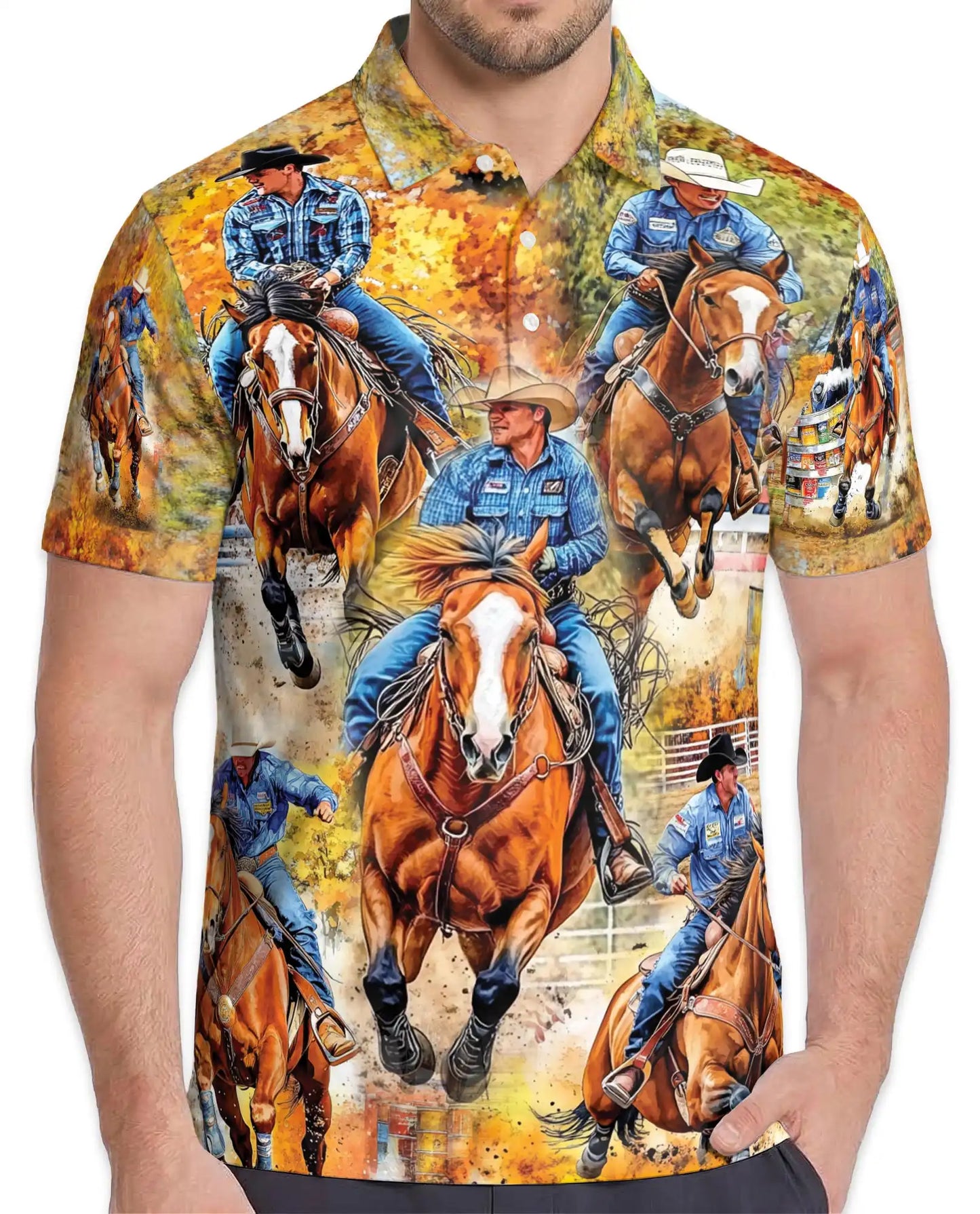Cowboy Horse Polo Shirt – Western Rodeo Print | Netecom