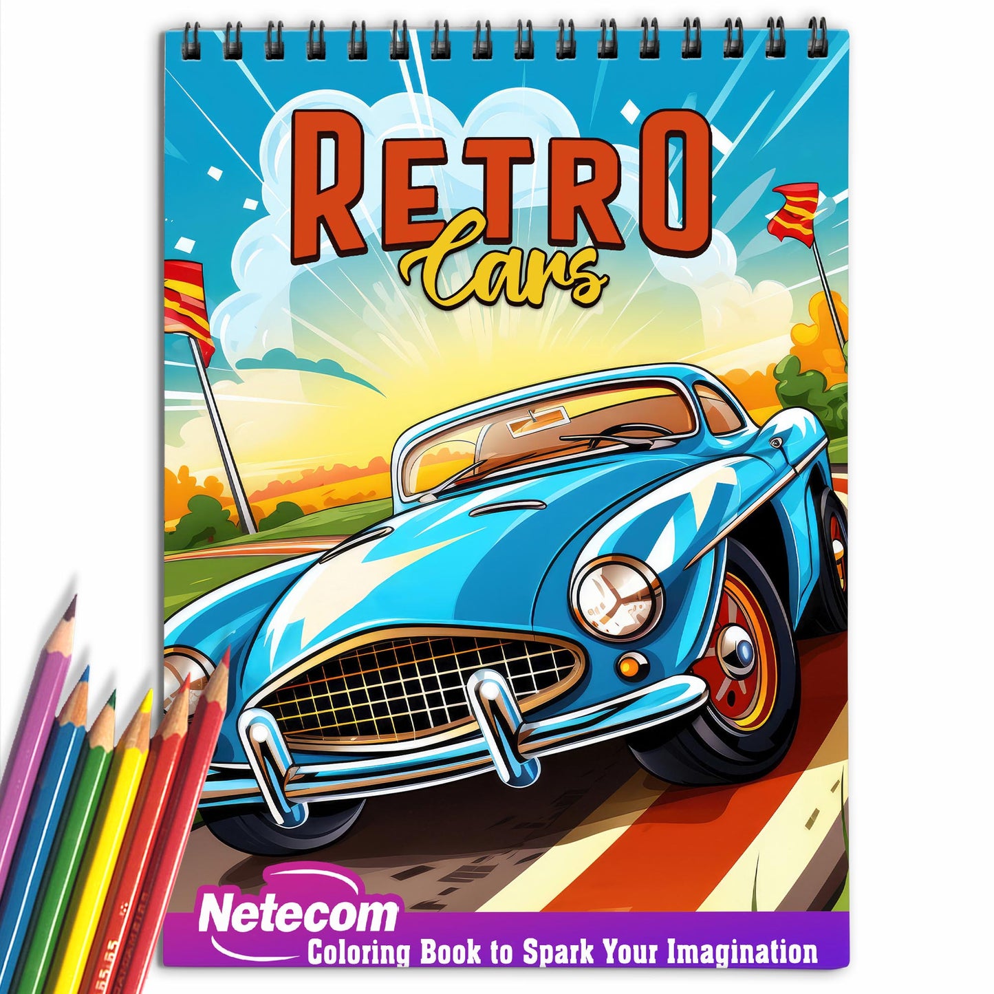 Retro Cars Spiral Bound Coloring Book, Dive into the Retro Cars Coloring Book with 30 Nostalgic Illustrations of Classic Automobiles