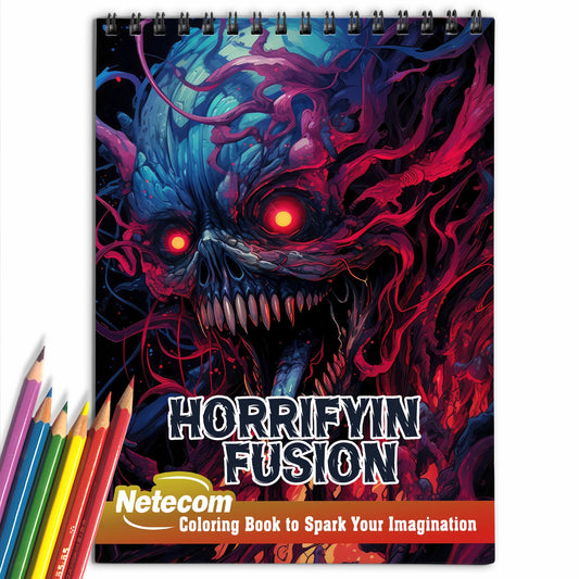 Horrifying Fusion Spiral Bound Coloring Book, Explore the Darkness Where Horror Meets Fantasy in This Unique Fusion Coloring Book