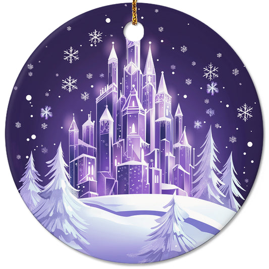 Netecom Purple Frozen Castle Christmas Ornaments, Retro Ceramic Ice Castle Winter Scene Keepsake Ornament for Christmas Tree Decorations, Gifts for Holiday, Party, Home Decor