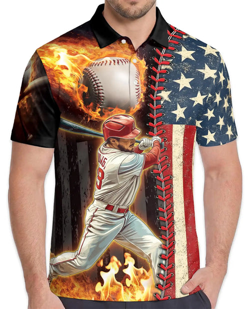 Baseball American Flag Polo Shirt - Patriotic USA Baseball Player Design | Netecom
