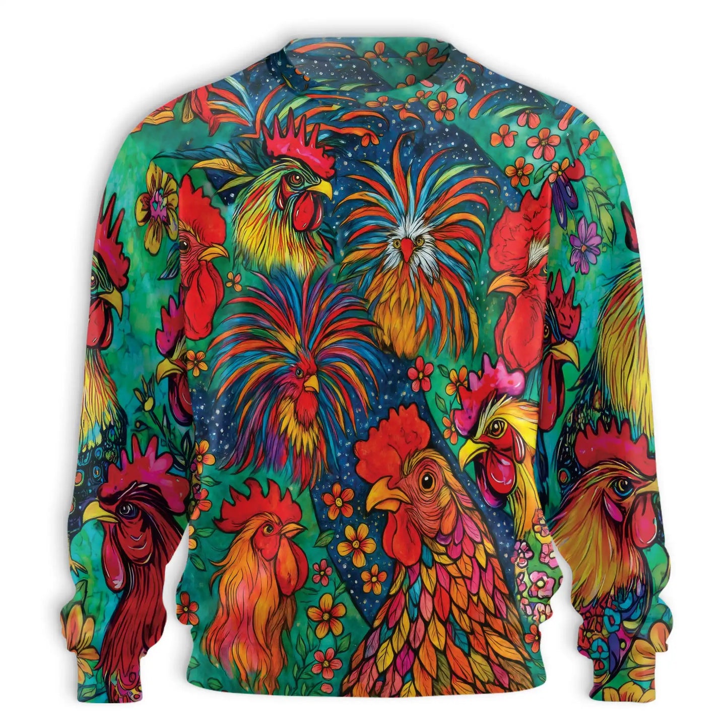 Colorful Chicken Farm Summer Sweatshirt, 3D All Over Print Farm Animal Crewneck Pullover for Men Women, Chicken Lover Gift - Netecom