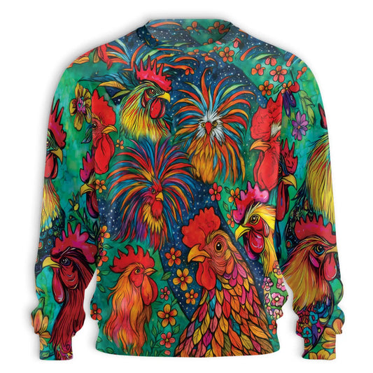 Colorful Chicken Farm Summer Sweatshirt, 3D All Over Print Farm Animal Crewneck Pullover for Men Women, Chicken Lover Gift - Netecom