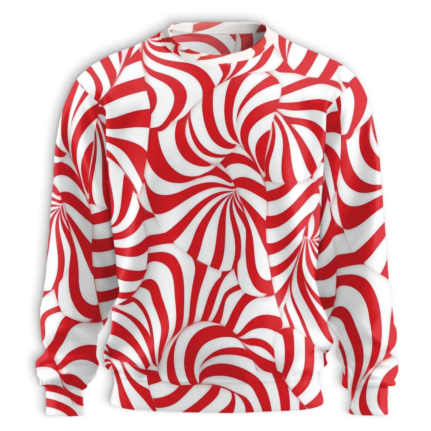 Red and White Candy Cane Stripes Sweatshirt, 3D All Over Print Christmas Holiday Crewneck Pullover for Men Women, Candy Cane Lover Gift - Netecom
