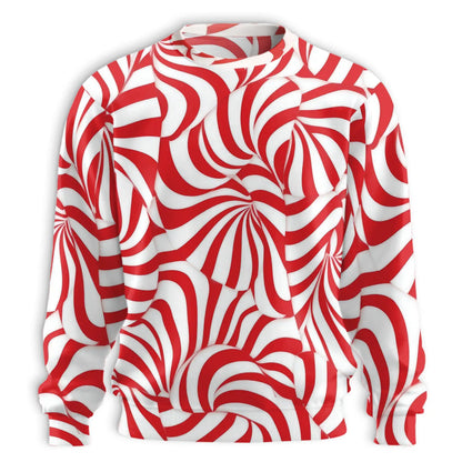 Red and White Candy Cane Stripes Sweatshirt, 3D All Over Print Christmas Holiday Crewneck Pullover for Men Women, Candy Cane Lover Gift - Netecom
