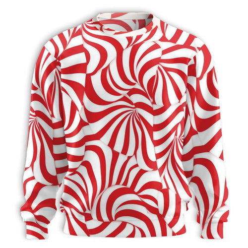 Red and White Candy Cane Stripes Sweatshirt, 3D All Over Print Christmas Holiday Crewneck Pullover for Men Women, Candy Cane Lover Gift - Netecom