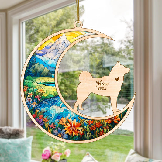 Netecom Akita Dog Memorial Suncatcher, Personalized Akita Christmas Ornament with Name Date, Dog Death Sympathy Gift for Pet Loss Sun Catchers, Dog Grief Gift, Bereavement Gifts for Loss of Pet