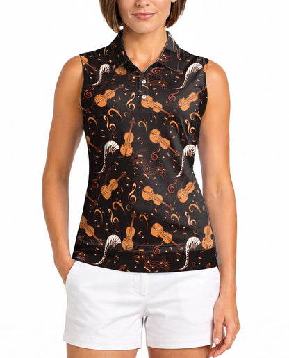 Violin Pattern Sleeveless Polo Shirt for Women | Netecom