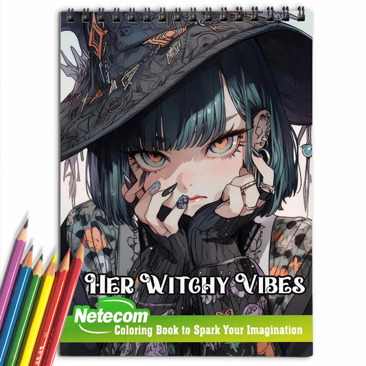 Her Witchy Vibes Spiral Bound Coloring Book, Celebrate the Fascination of Mystic Aesthetics with 30 Captivating Coloring Pages, Offering an Artistic and Reflective Experience